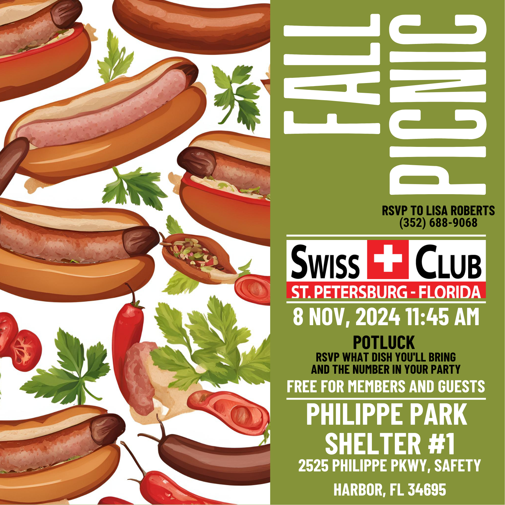 invitation Swiss Club Fall picinc Nov 8 11:45 AM, Philippe Park Shelter 1, Potluck